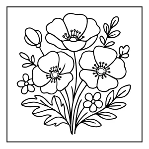 Omalovánka s rozvernou kyticí máků ke stažení zdarma, coloring page pro děti i dospělé