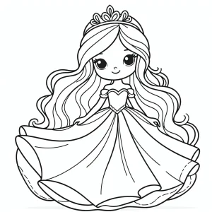 Prinzessin im fließenden Kleid kostenlose Malvorlage zum Ausmalen coloring page