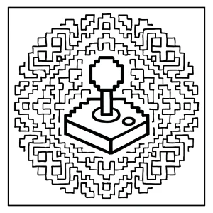 page de coloriage mandala rétro 8-bit avec joystick arcade à imprimer gratuitement