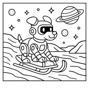 Robotí psi na saních na ledové planetě – omalovánka ke stažení zdarma