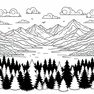 Poklidné vrstvené hory omalovánka – coloring page s horami k vybarvení zdarma