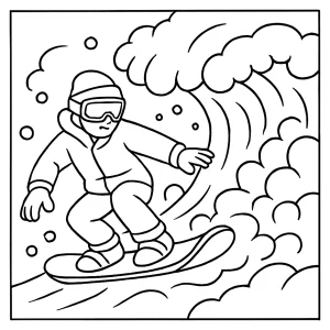 Omalovánka snowboardista na lavinové vlně k vytištění zdarma