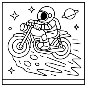 Omalovánka Vesmírný motorkář na kometě – coloring page s motorkářem závodícím na kometě ve vesmíru