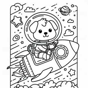 Space Explorer Puppy in Rocket Ship. Color a brave omalovánka