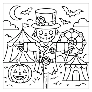 Steampunk strašák na karnevalu – omalovánka, coloring page k vytisknutí zdarma