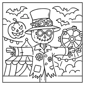 Steampunk strašák na karnevalu – omalovánka ke stažení zdarma coloring page