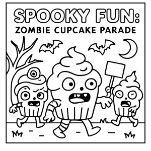 Zombie-Cupcake-Parade Malvorlage – kostenlose coloring page für Kinder zum Ausdrucken