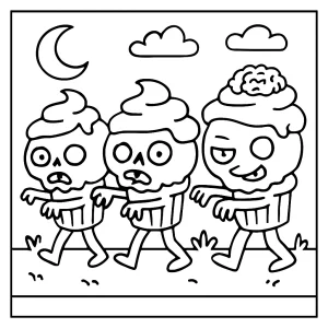 Omalovánka – průvod muffinů-zombií ke stažení a vybarvení zdarma, coloring page for kids