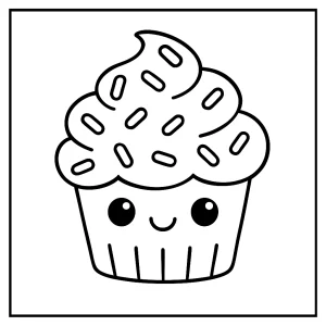 Kawaii Cupcake mit Streuseln Malvorlage – kostenlose coloring page für Kinder zum Ausmalen