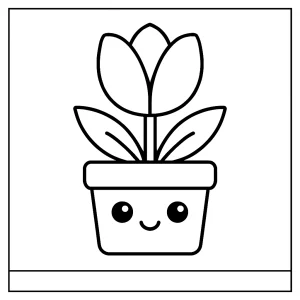 Kawaii tulipán v květináči omalovánka – roztomilá coloring page pro děti k vybarvení zdarma