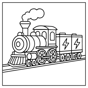 Omalovánka parní lokomotivy s moderními eko bateriovými vagóny – coloring page