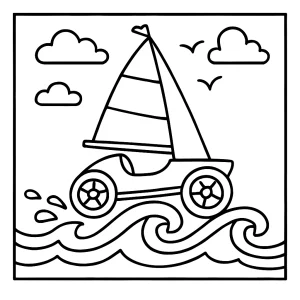 Omalovánka plachetnice na vlnách – coloring page k vytištění zdarma