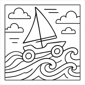 Plachetnice na vlnách – omalovánka ke stažení, coloring page pro děti zdarma